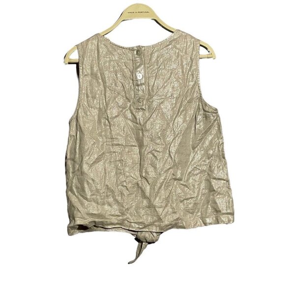 Christian Siriano Linen Sleeveless Blouse Crop Women Size S Beige Glitter Shiny - Picture 2 of 9